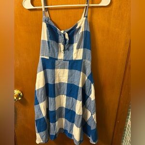 Old Navy Blue and White Plaid Dress Knee/Tea Midi Length With Bow